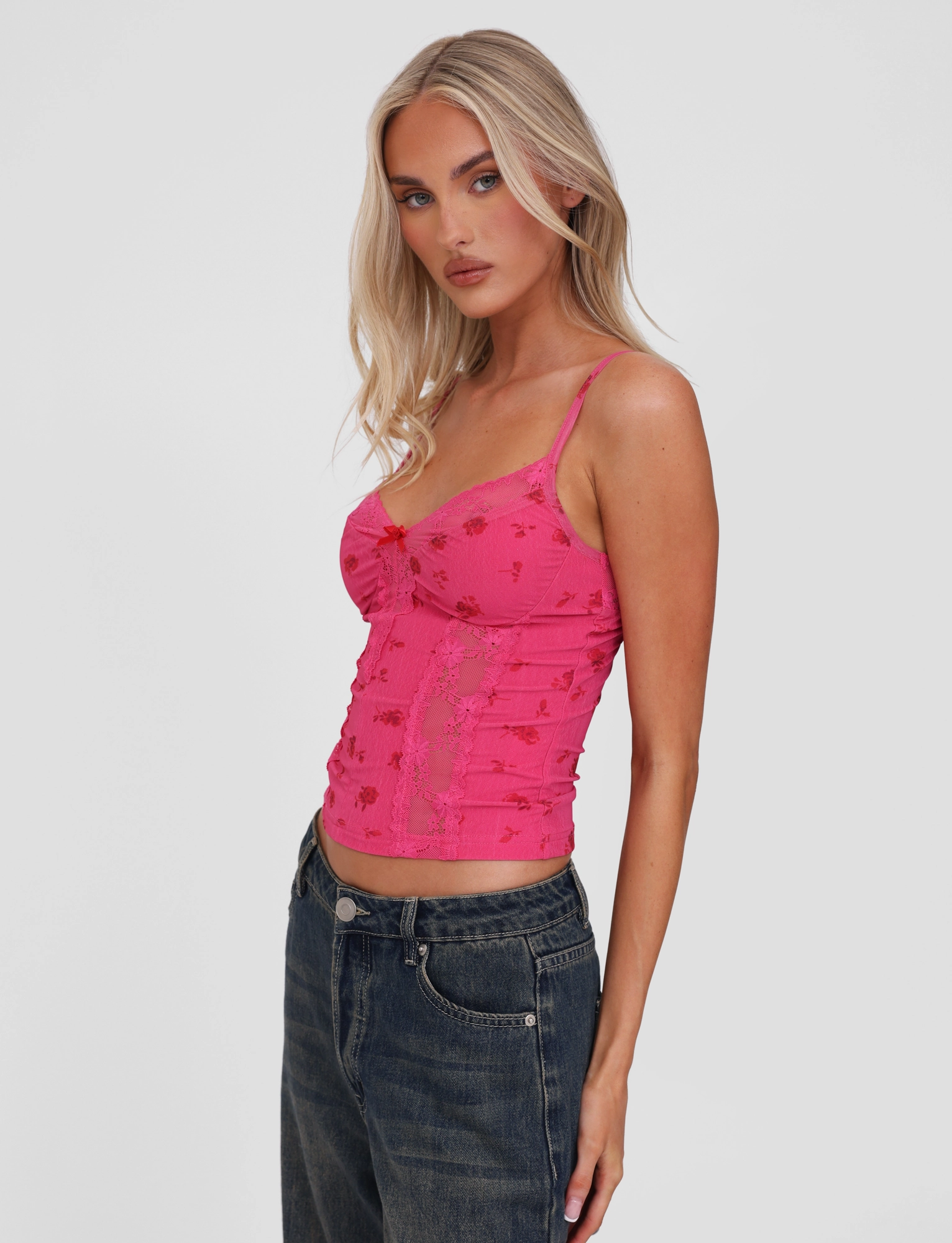 KHALIA TOP - DITSY FLORAL Metallic Fiber Blend ReflectiveTrim