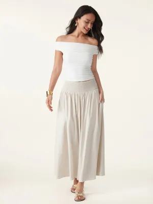 European Linen Smocked Waist Skirt with Pockets Day Wear Non slip grip