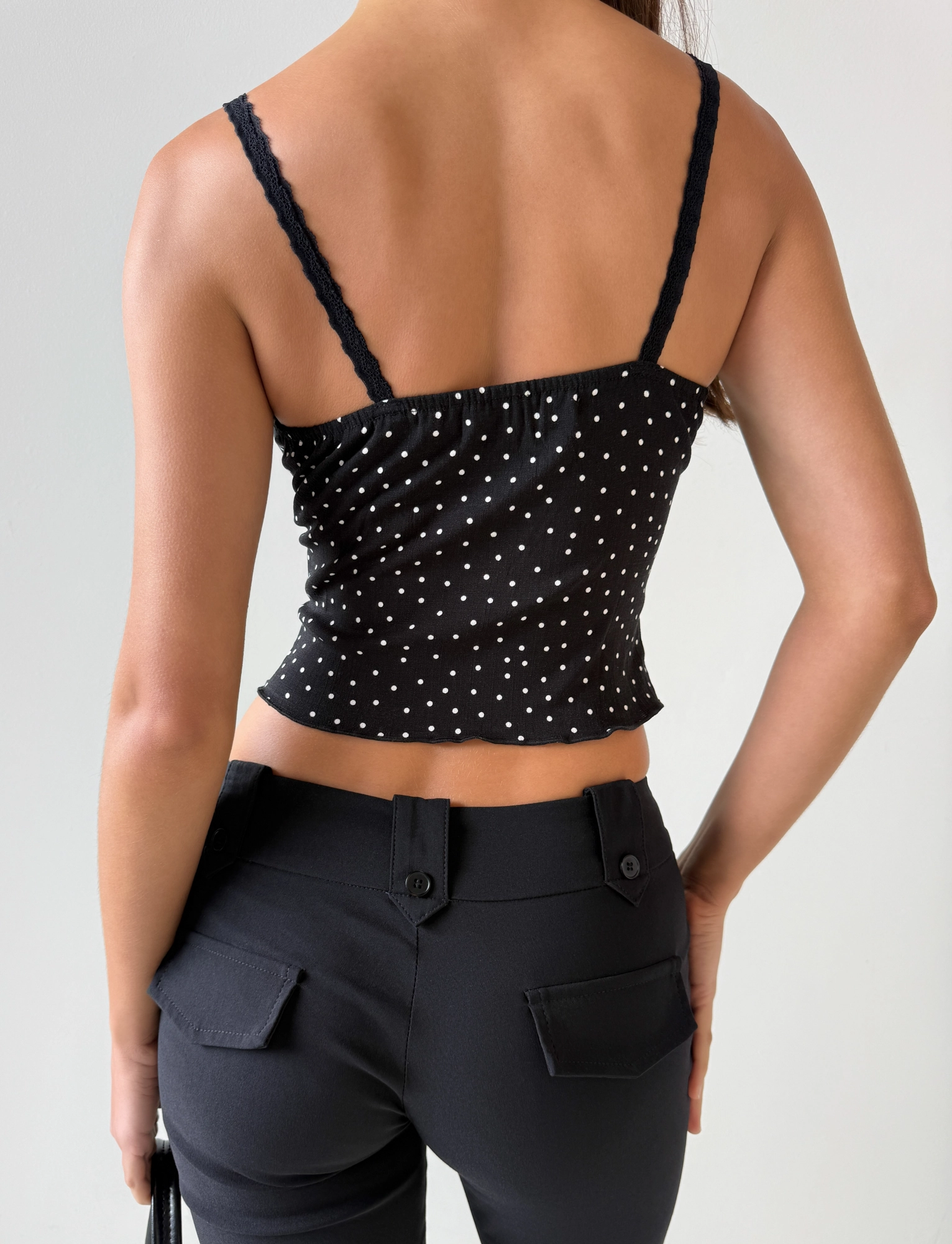 BAILEE CAMI TOP - BLACK POLKA Garment Washed