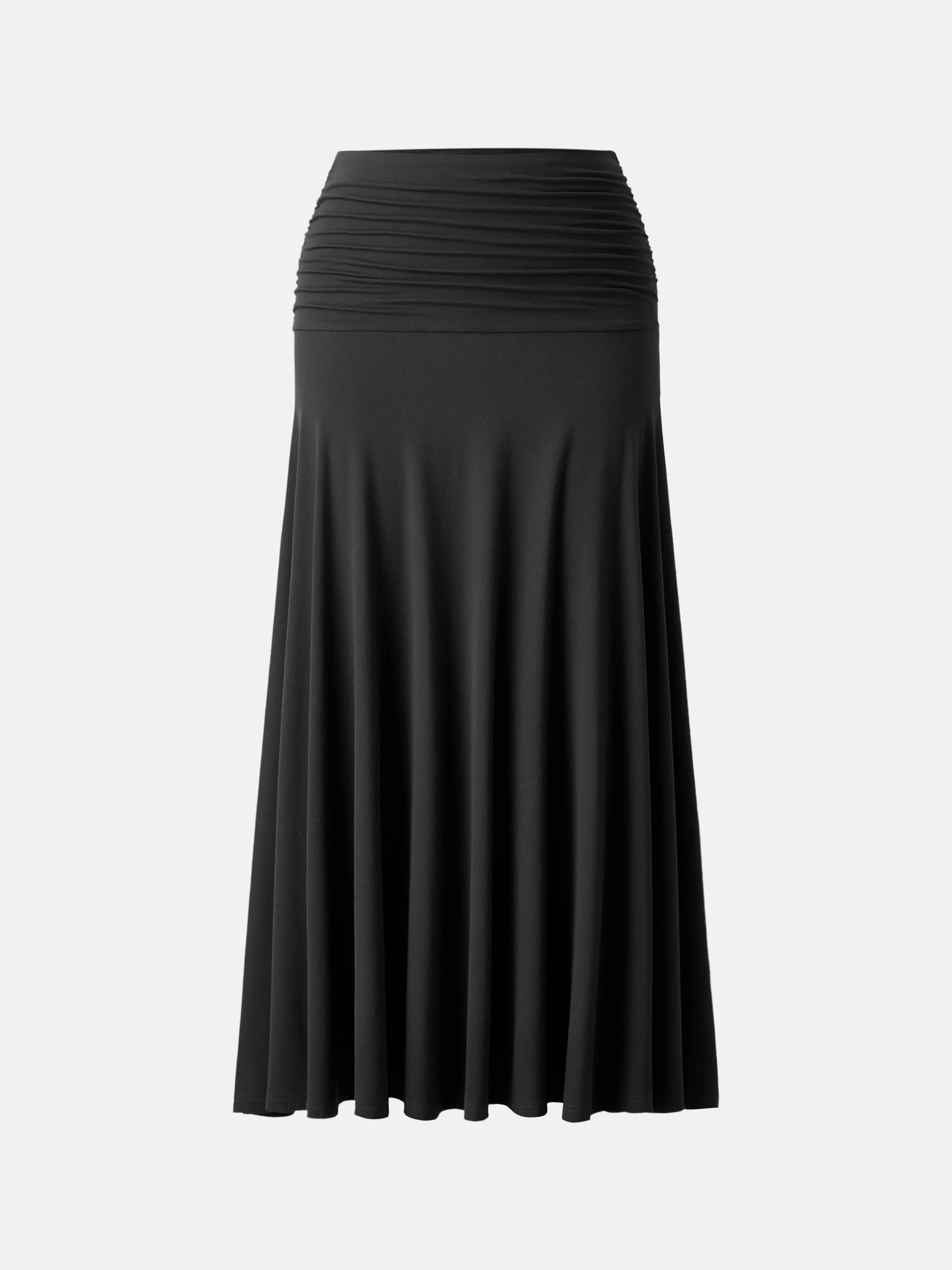 Travel-Ready Low Bulk Material Ultrasoft Mid Rise A-line Ruched Maxi Skirt
