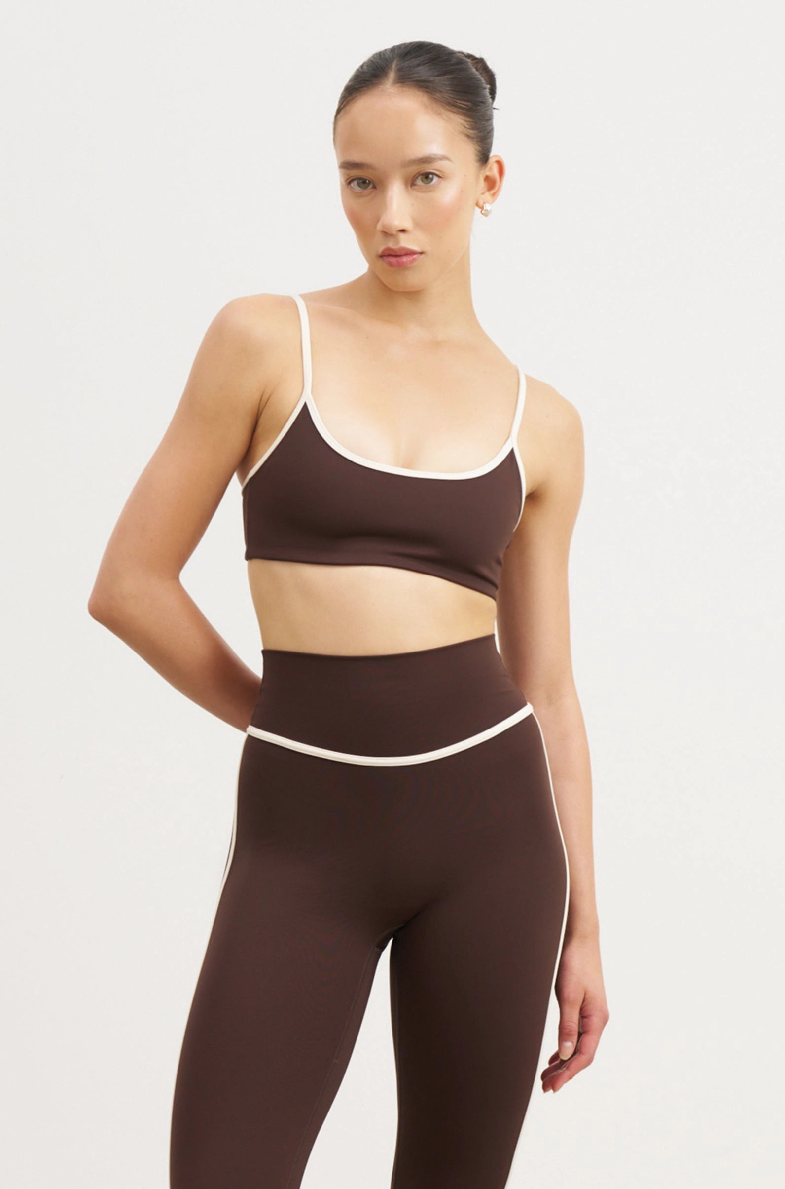 Hidden Zipper OrganicCottonBlend Base Contrast Trim Cami Bra - Carob/Tofu