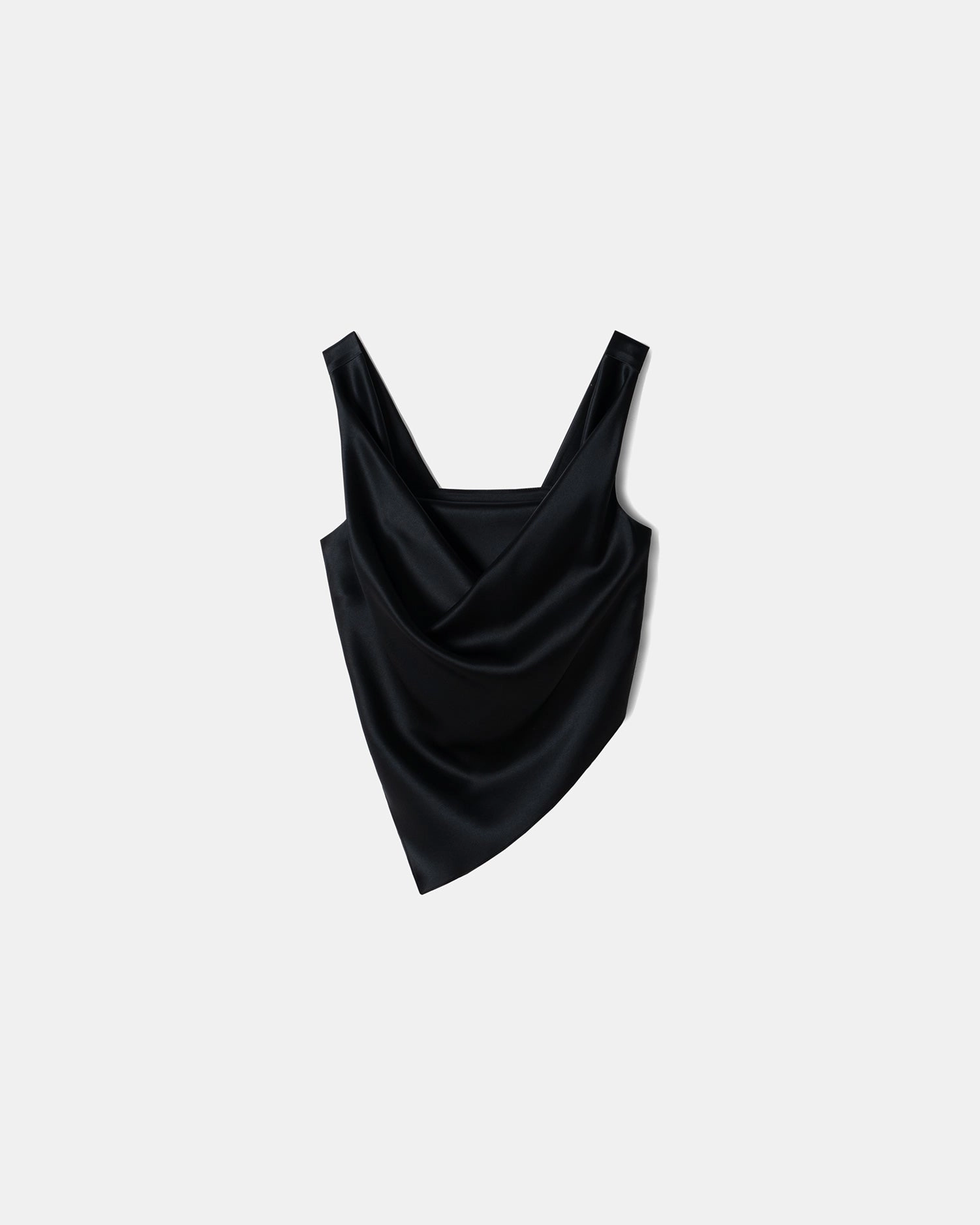 ButtonFront Petra - Sleeveless Draped Slip Satin Top - Black