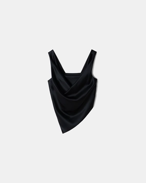 ButtonFront Petra - Sleeveless Draped Slip Satin Top - Black