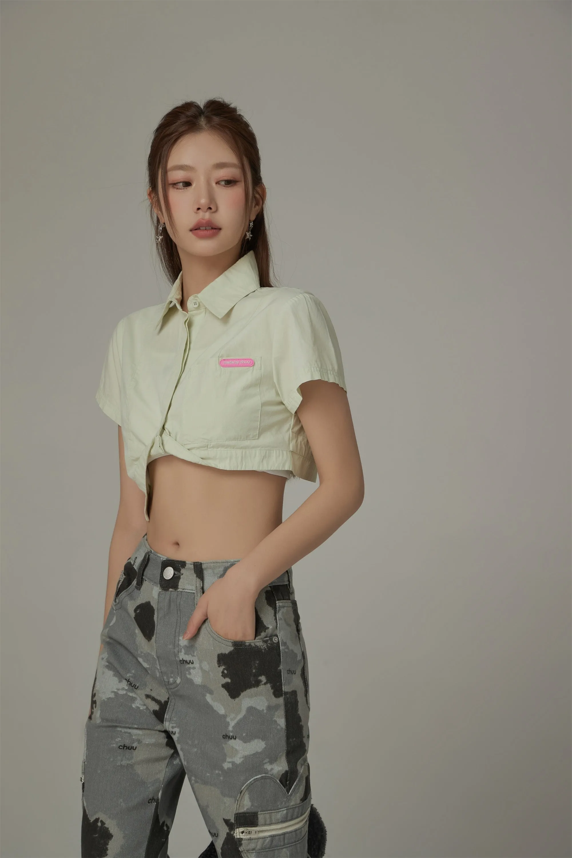 Unbalanced Chuu Baby Cropped Shirt