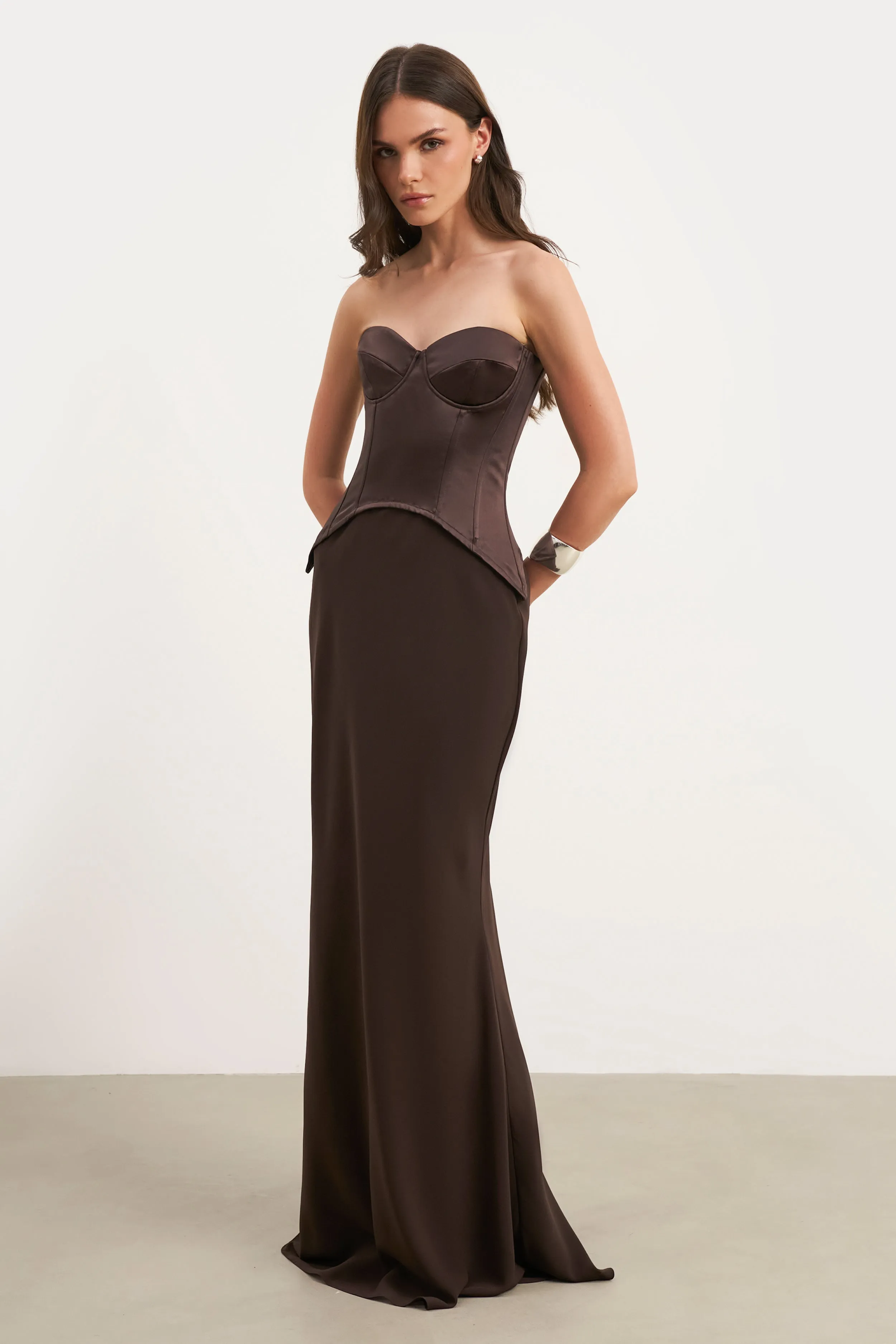 Satin Corset Gown with Sweetheart Neckline - Carob Fresh Combo Polished Layer