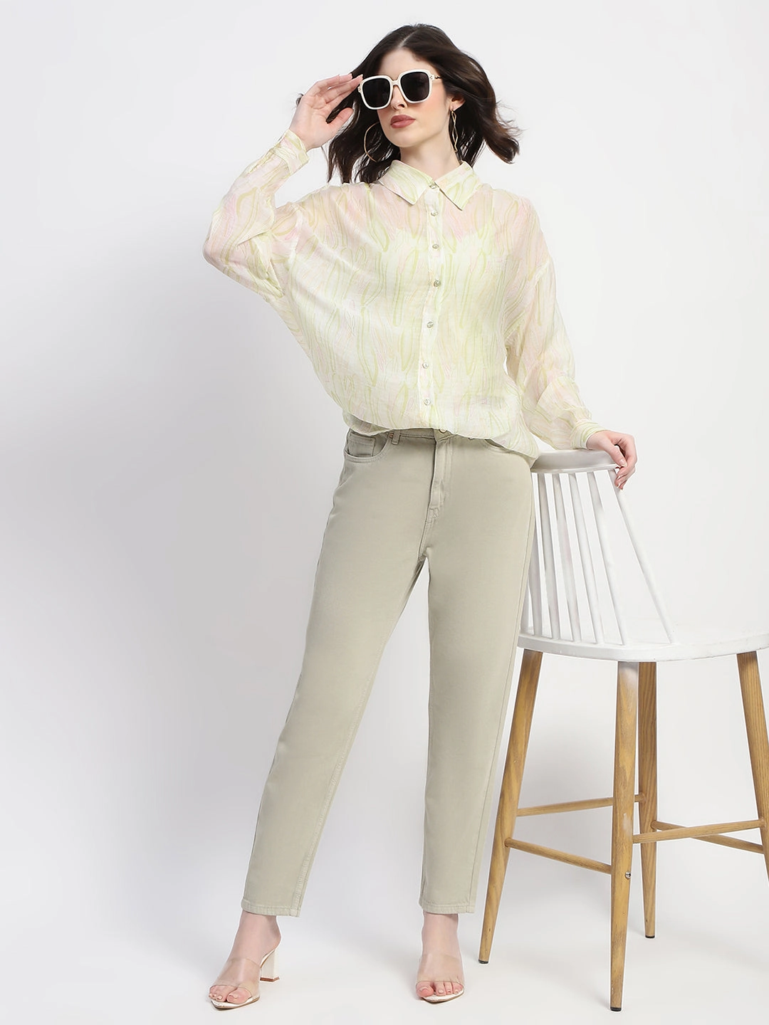 Textured Bold Always Needed Madame Straight Fit Cotton Mint Denim