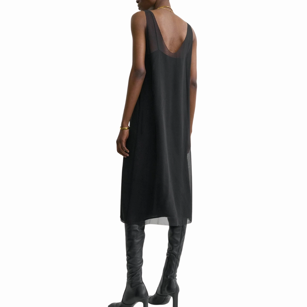 Chiffon Slip Dress Lazy Pick Peplum-Style