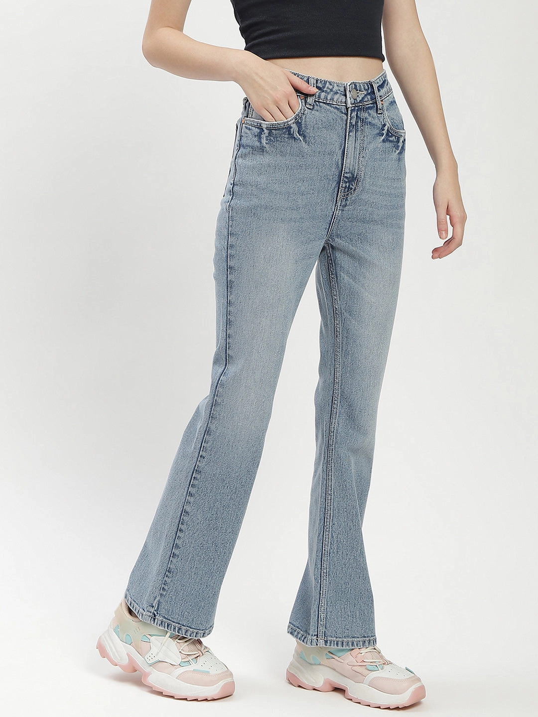 Madame Light Wash Flared Denim Jeans No Fuss Fit