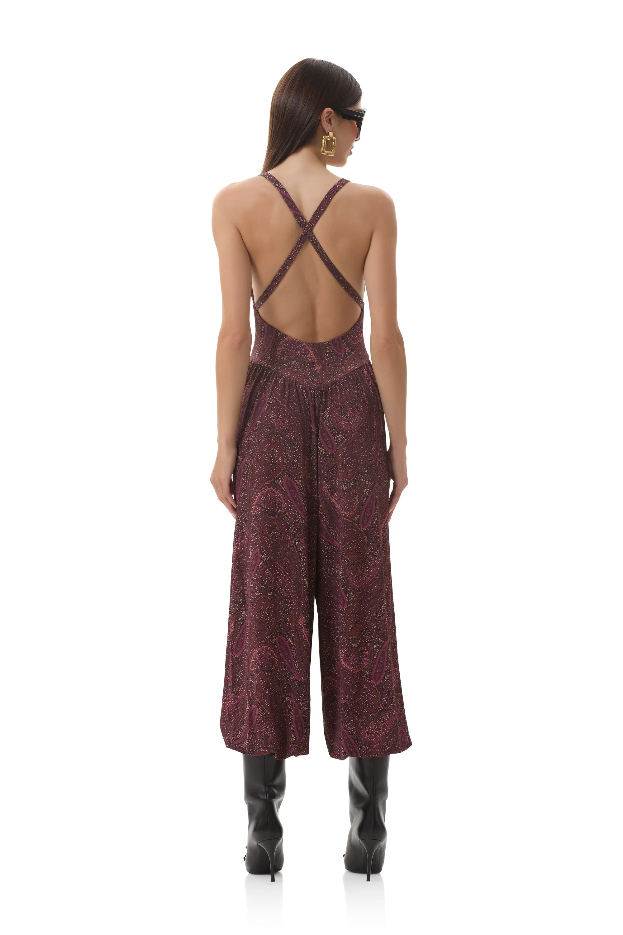 Wrinkle resistant fabric Bogart Jumpsuit - Chocolate Paisley