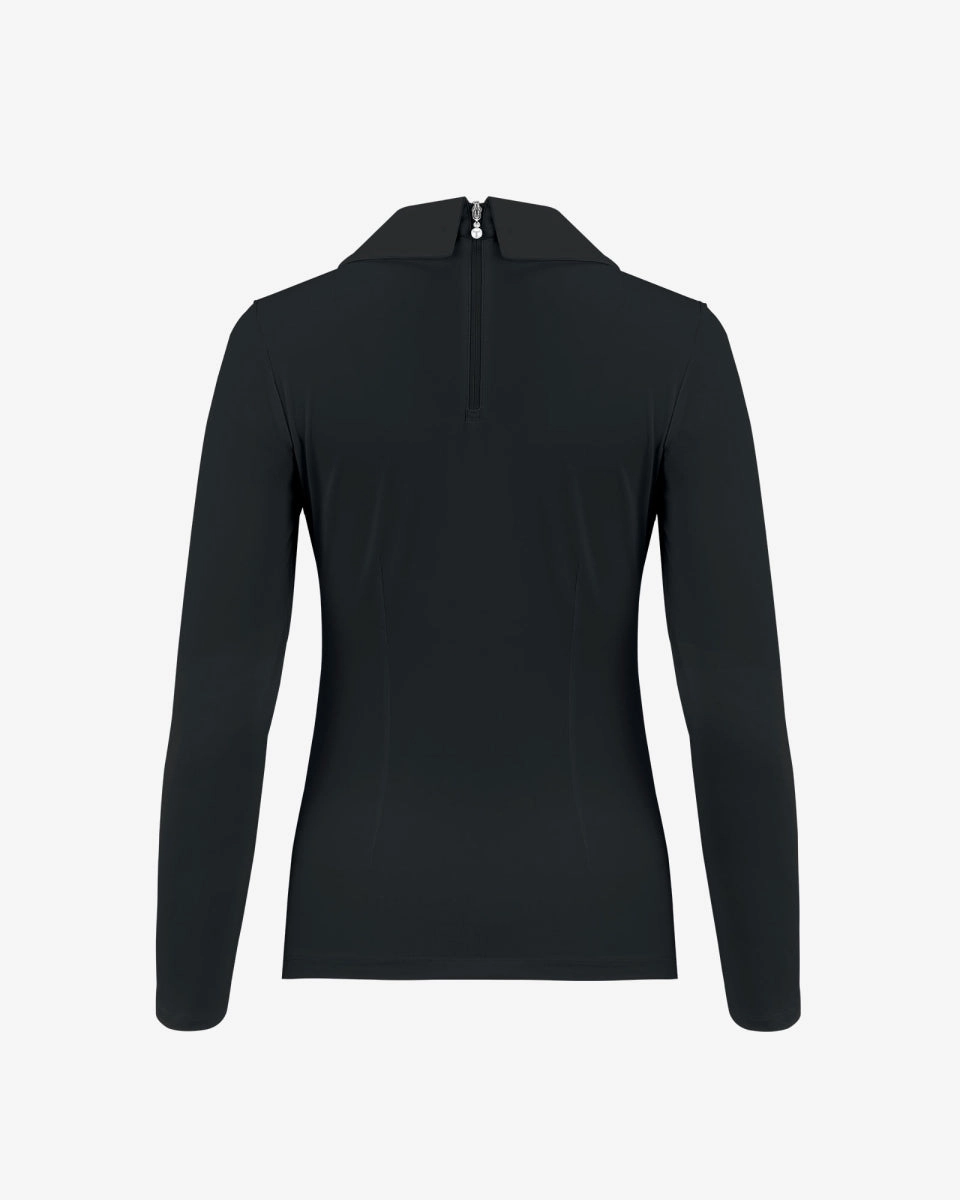 Double Collar Long Sleeve T-shirt - Black Ultra Soft Handfeel Layered Panel Design