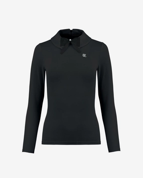 Wrinkle Free Texture simple design Double Collar Long Sleeve T-shirt - Black