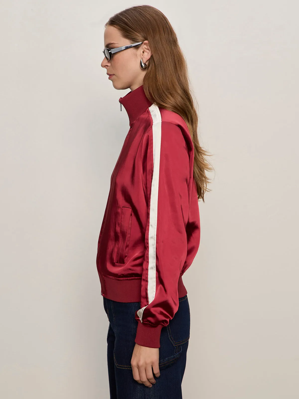 Cozy Comfort Satin Track Jacket Crimson