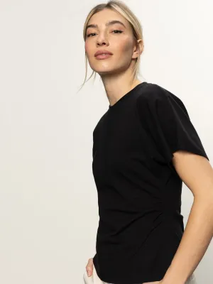 Fashion-Forward Fit Modern innovation Shirred Waist Dolman Tee Black