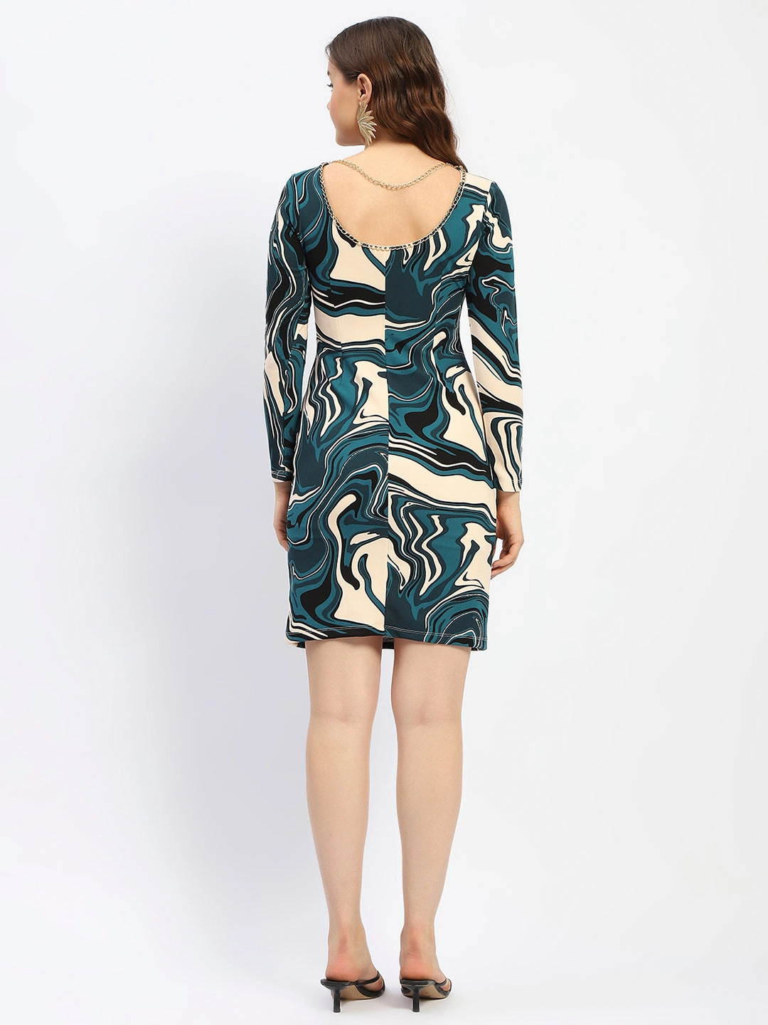 Madame Abstract Print Shoulder Cutout Green Mini Bodycon Dress Feminine off-the-shoulder gown Bloom Soft