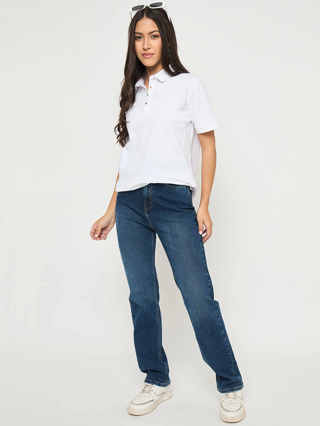 Evening Stroll Stretch Breathable Madame Stone Wash Dark Blue Cotton Blend Jeans