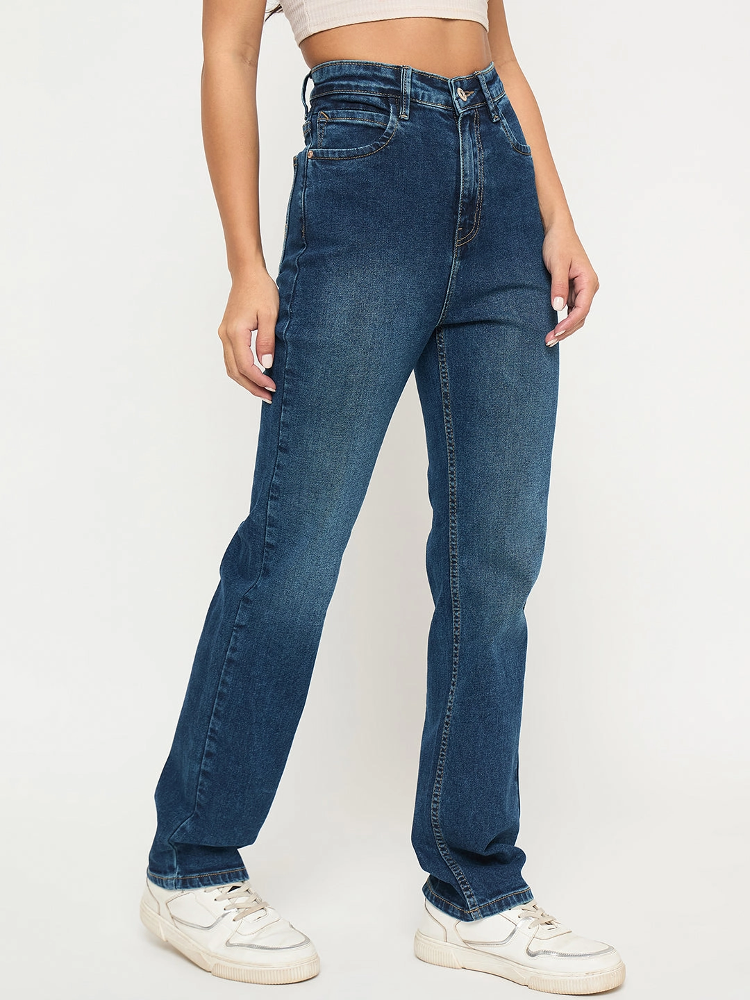 Madame Stone Wash Dark Blue Cotton Blend Jeans Easy Essentials