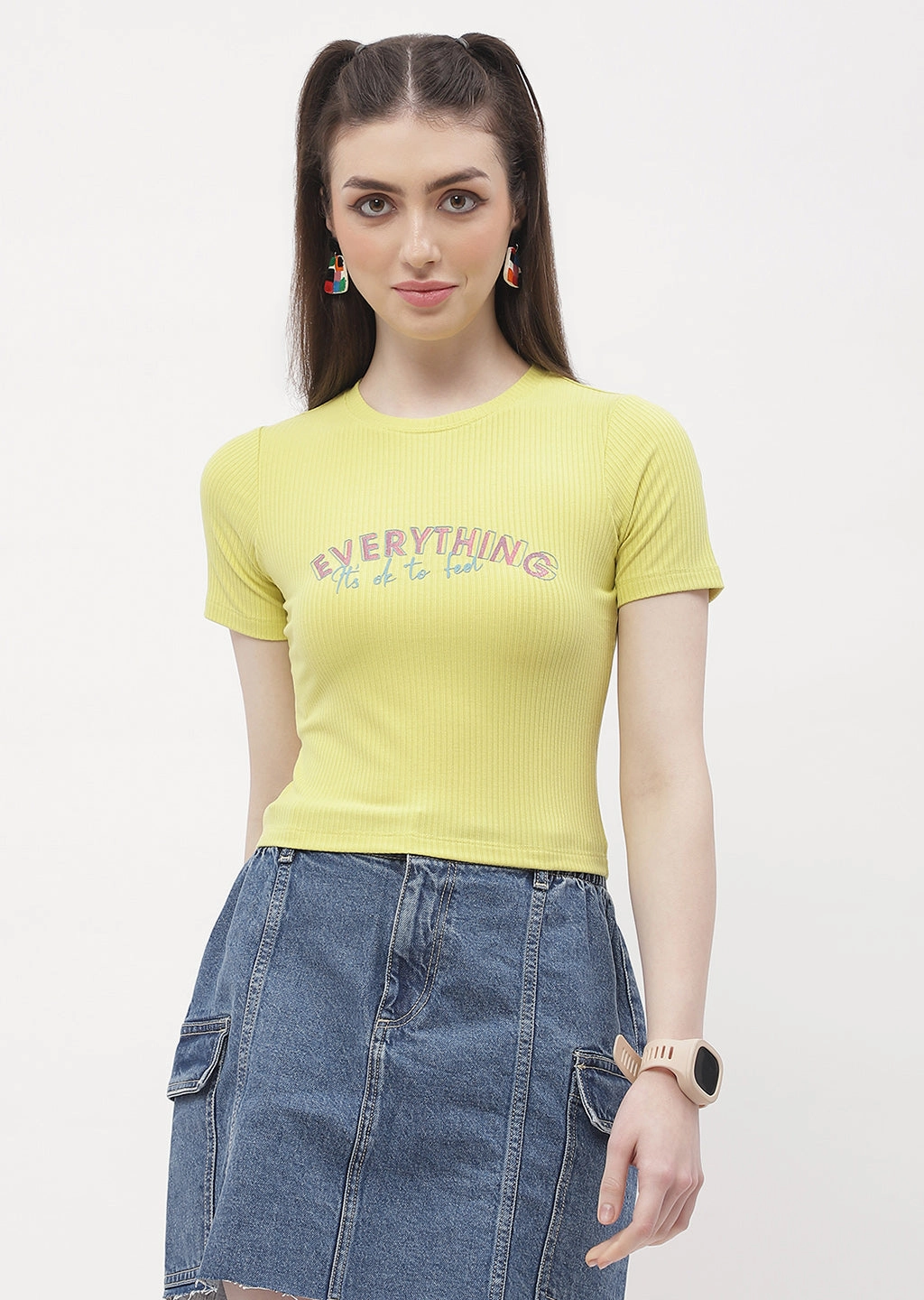 Madame Typography Lemon Yellow Crop T-Shirt Essential Clothing