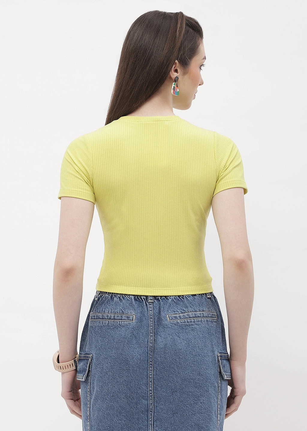 Madame Typography Lemon Yellow Crop T-Shirt Abrasion Resistant Fabric Soft and breathable