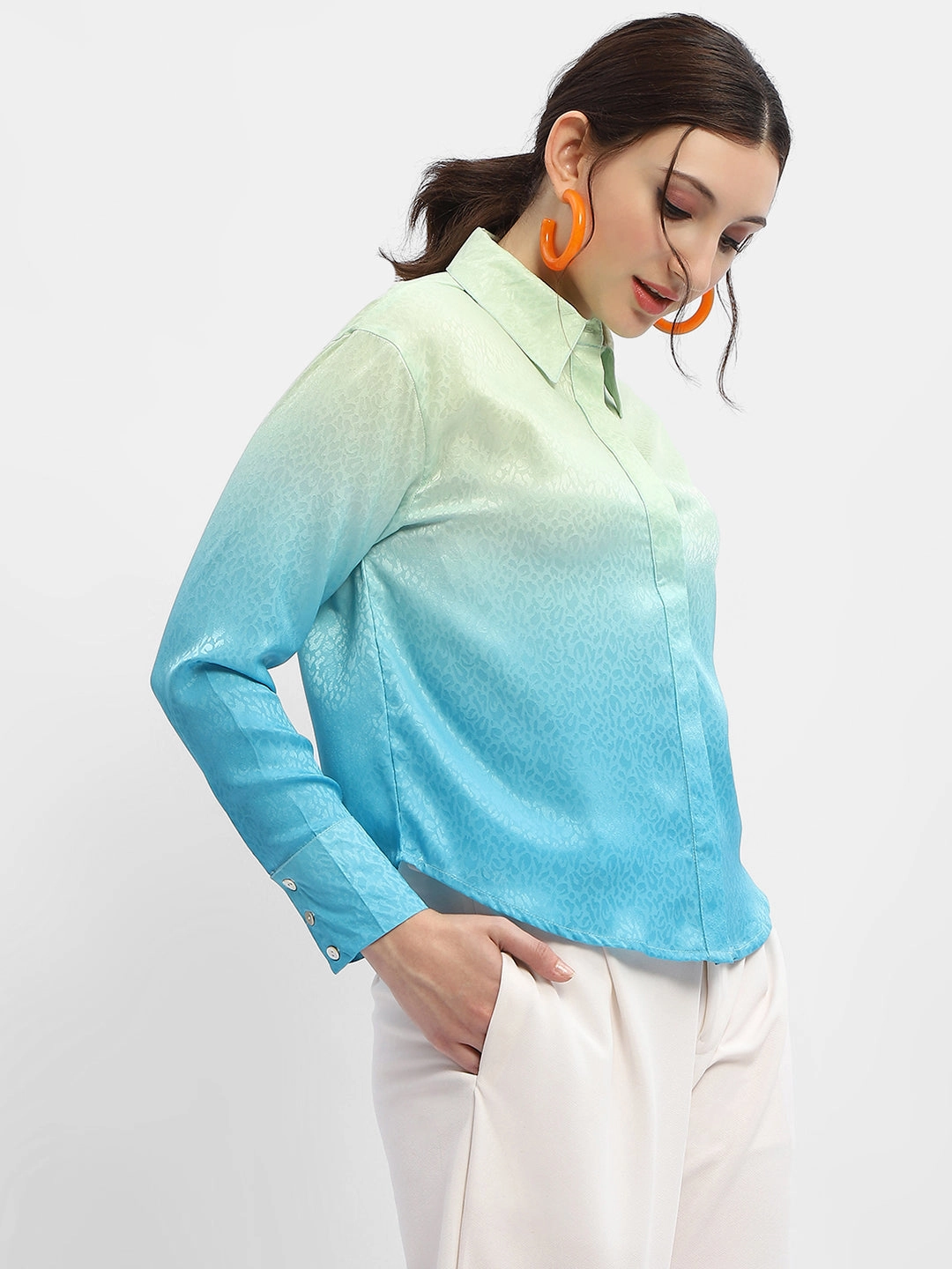Animal Print Madame Green And Blue Ombre Shirt