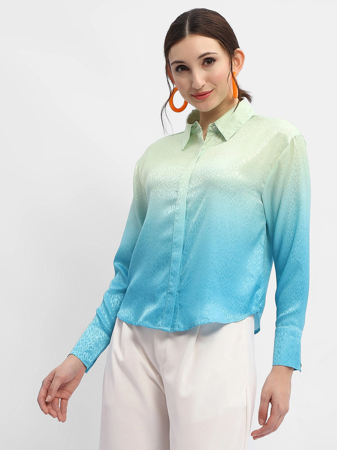 Madame Green And Blue Ombre Shirt Quick-Dry