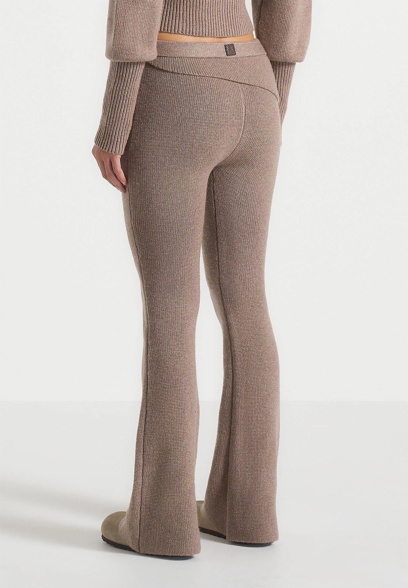 Knitted Fit & Flare Leggings with Belt - Taupe Non Restrictive Silhouette