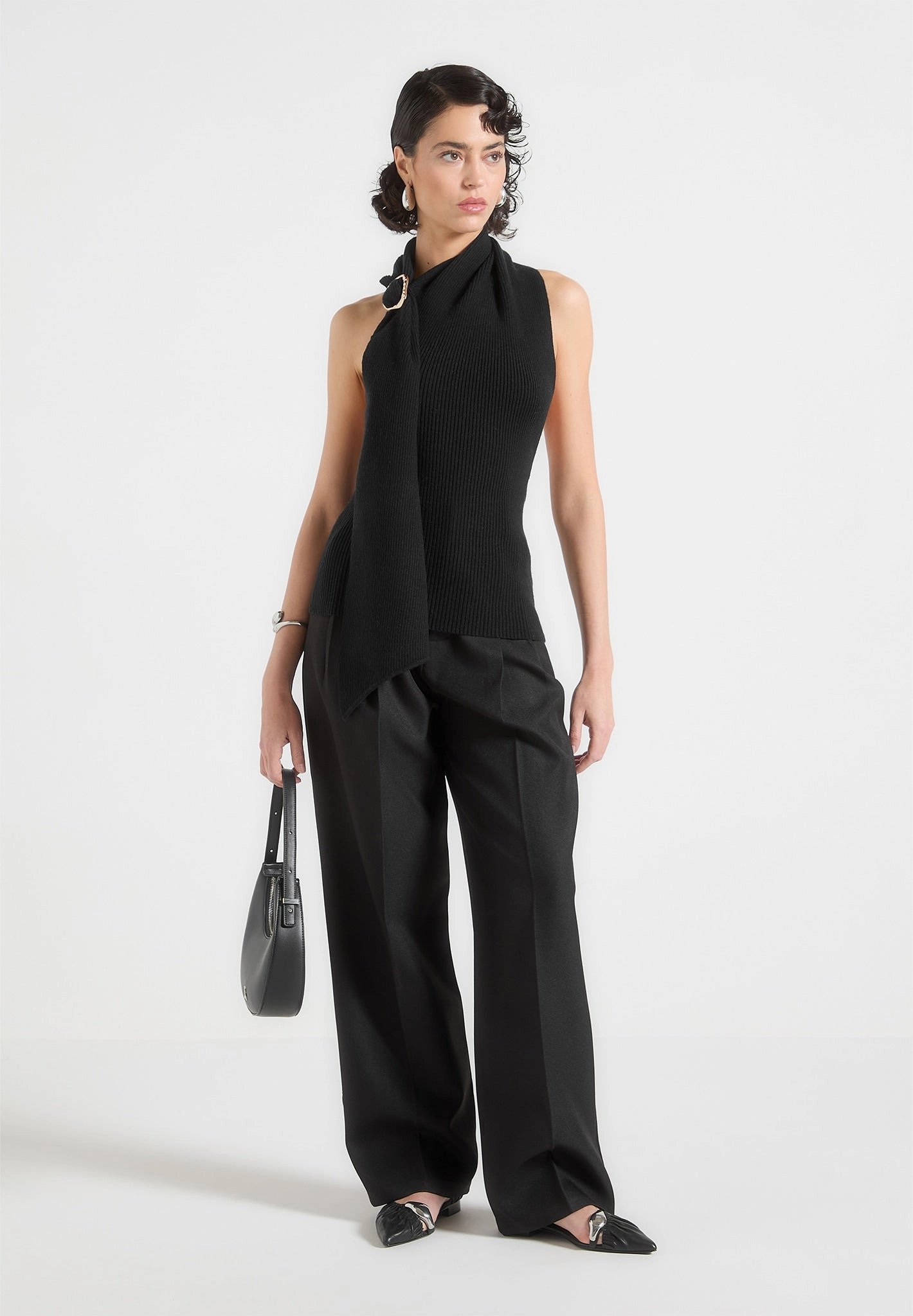 Elodie - Knitted Draped Halterneck Top - Black HeatTrapping Fibers Day Wear