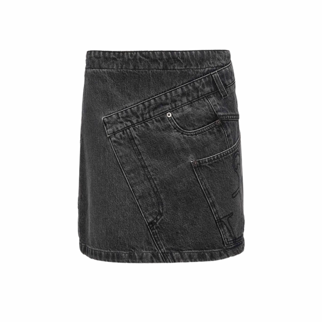 Push Button Closure Twisted Denim Mini Skirt