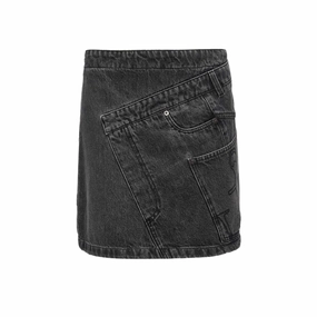 Push Button Closure Twisted Denim Mini Skirt