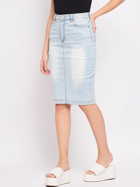 Easy Comfort Hand Painted Madame Ice Blue High Rise Skirt