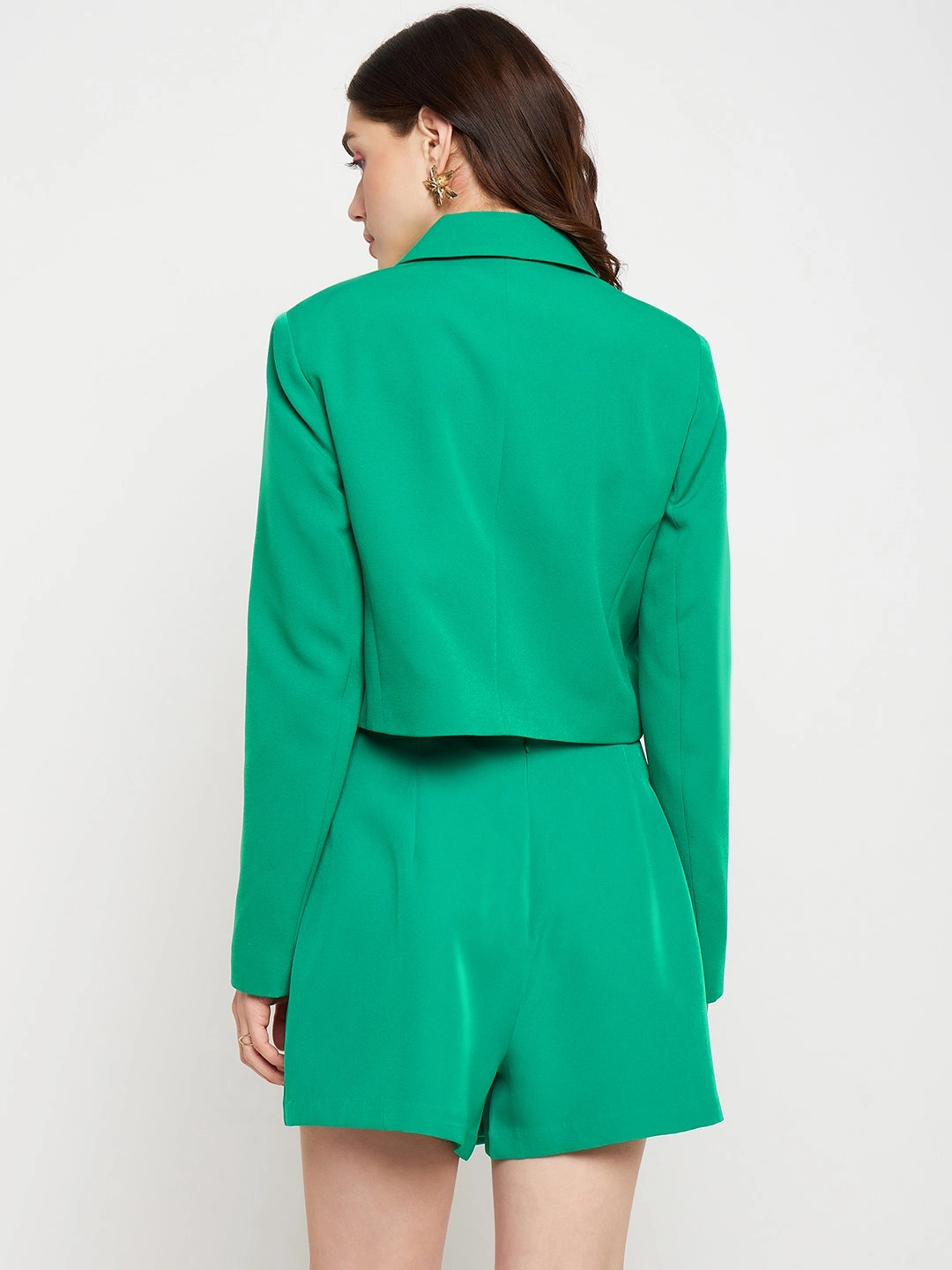 Stretch Fit Modern Travel Look Madame Black Button Green Blazer