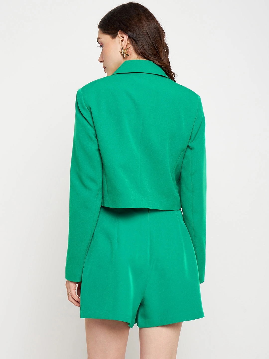 Elasticized Waist Madame Black Button Green Blazer