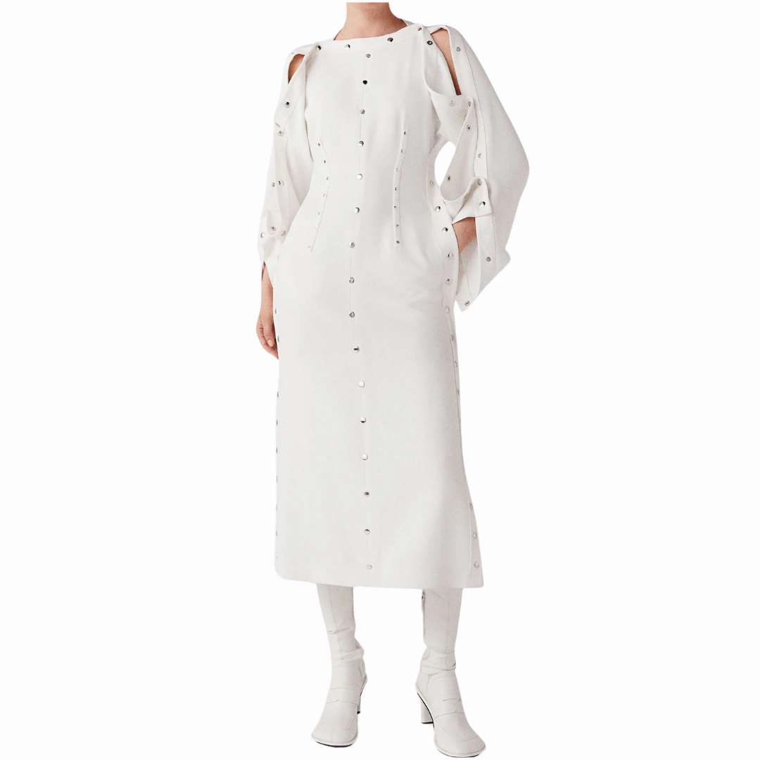 Long-Sleeve Studded Midi Dress Smooth Flow