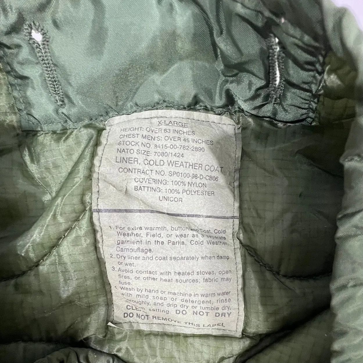 US Military M65 Field Jacket Liner Nylon Cold Weather Coat Liner