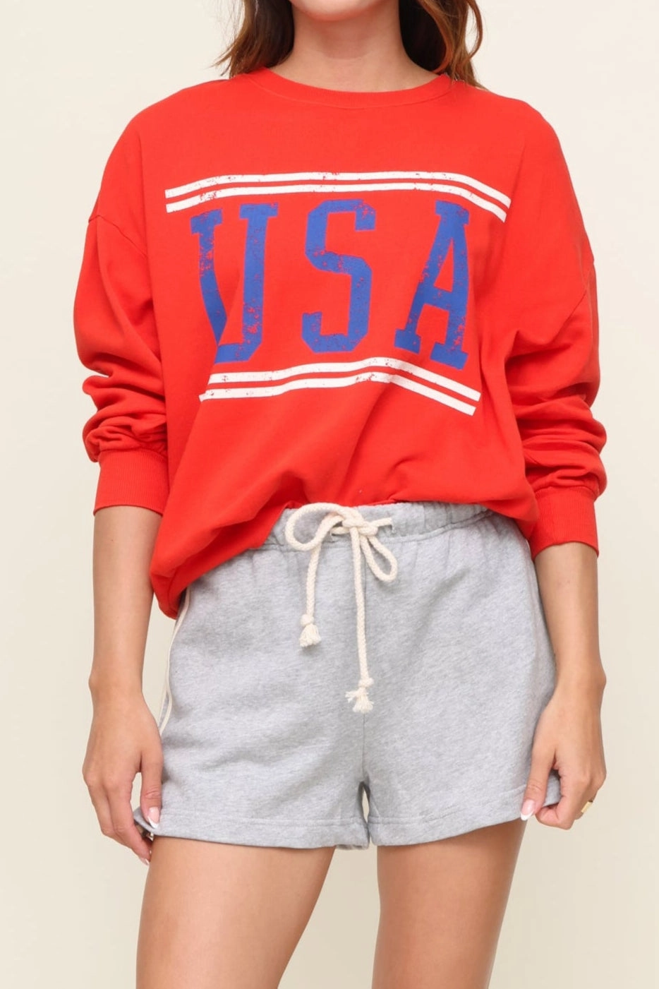 Layered Stitch Detail Usa Sunday Sweatshirt