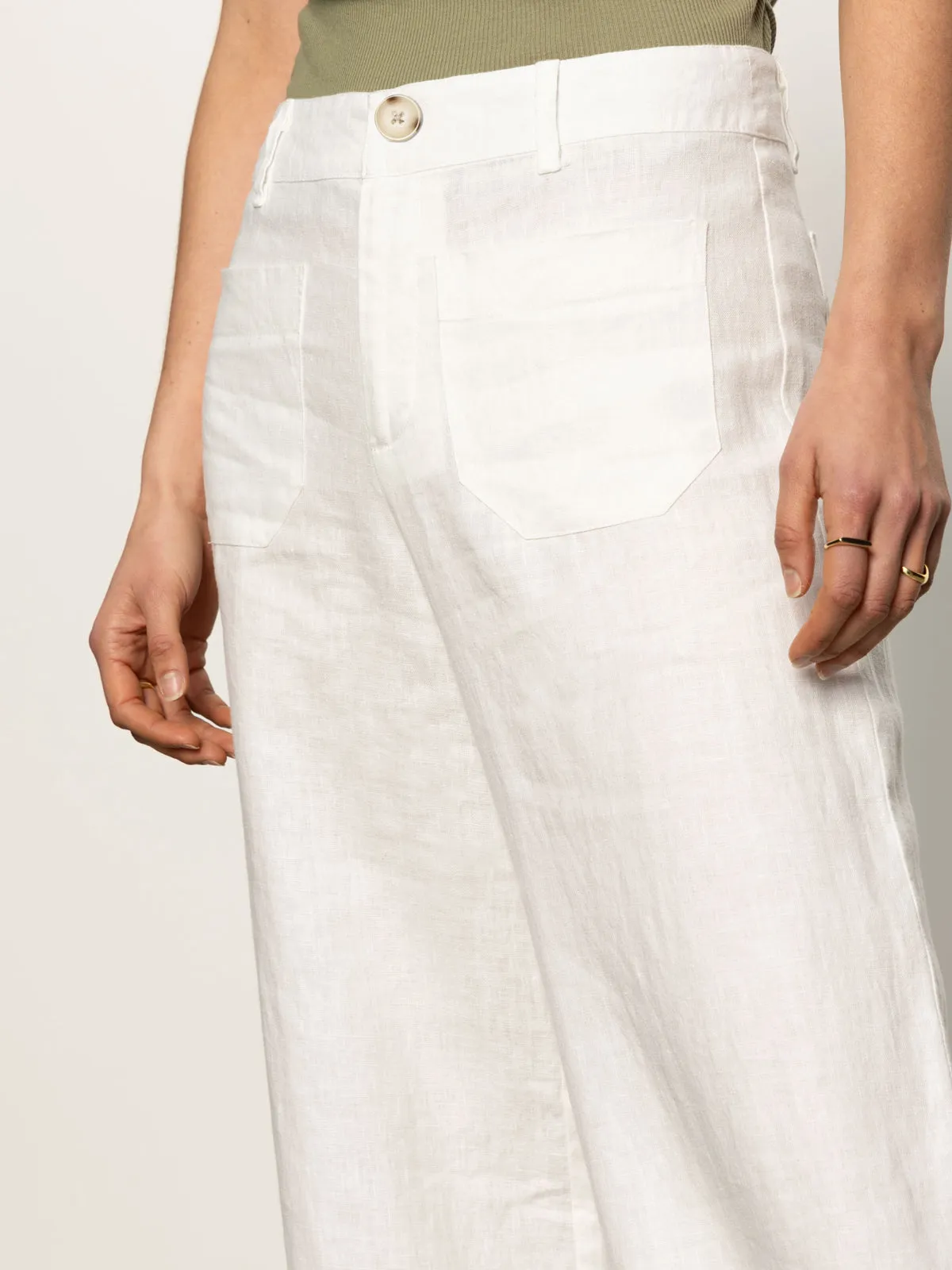 The Linen Marine Wide Leg Semi-High Rise Pant White Chill Comfort Fit