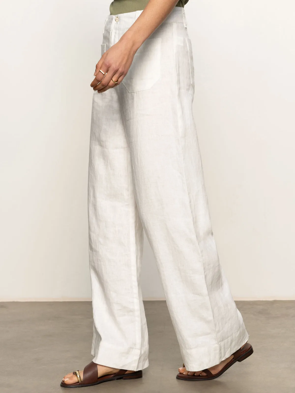 Soft Wear The Linen Marine Wide Leg Semi-High Rise Pant White