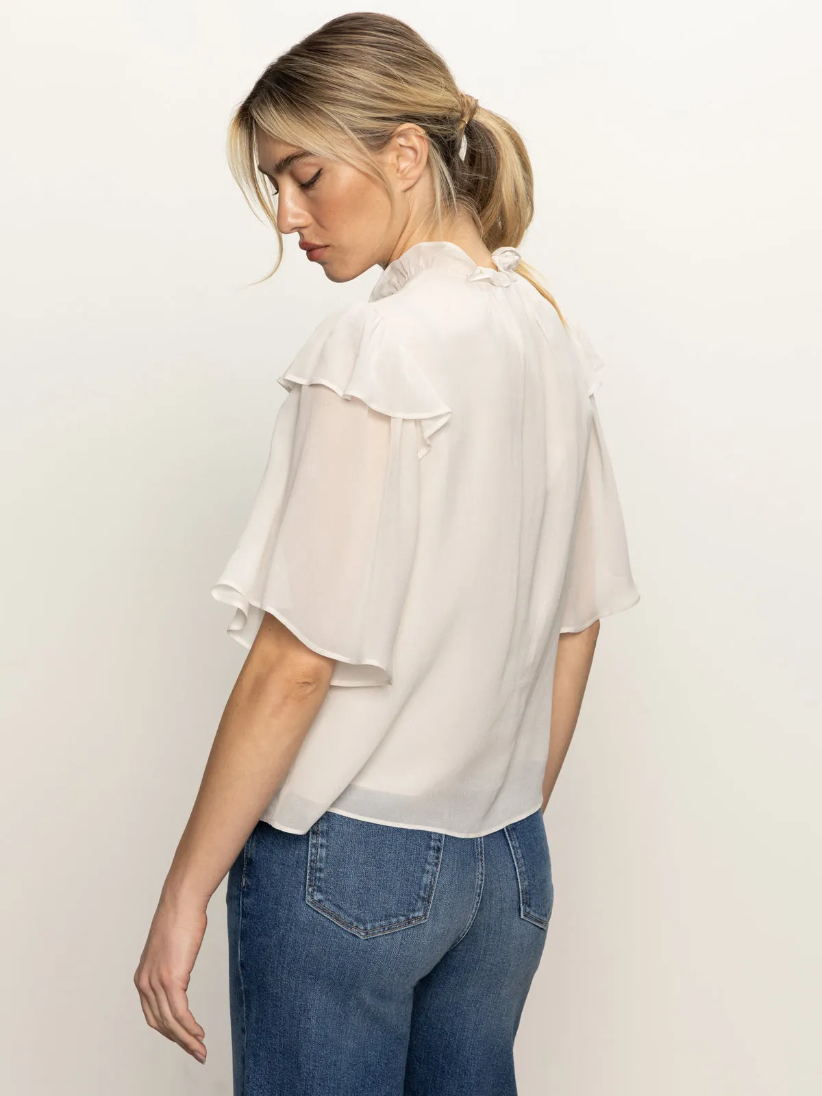Water Based Ink Simple and Relaxed Deja Vu Blouse Light Oat