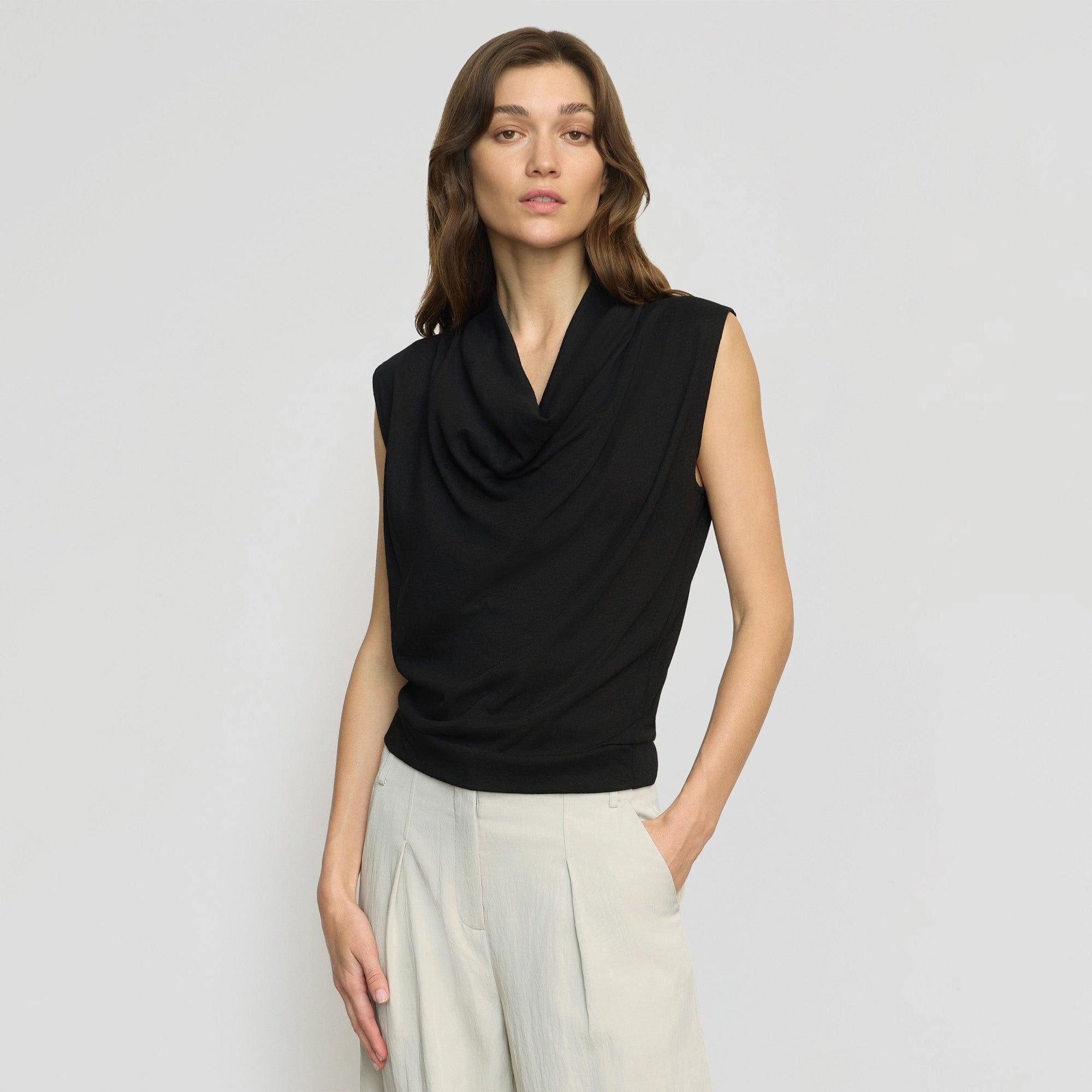 Ramona Cowl-Neck Tee Variable Tension Adjustment Adjustable Hemline