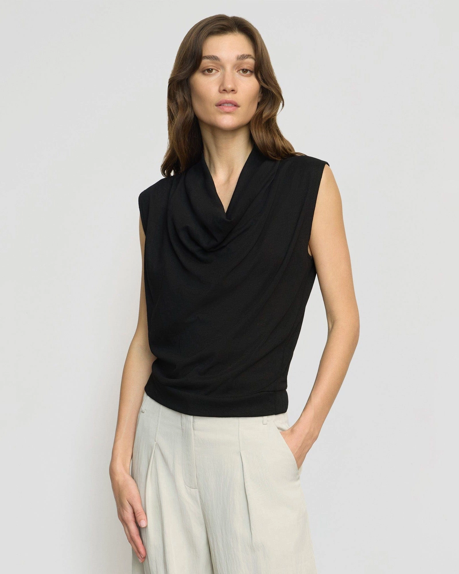 Drop Shoulder Cut Ramona Cowl-Neck Tee