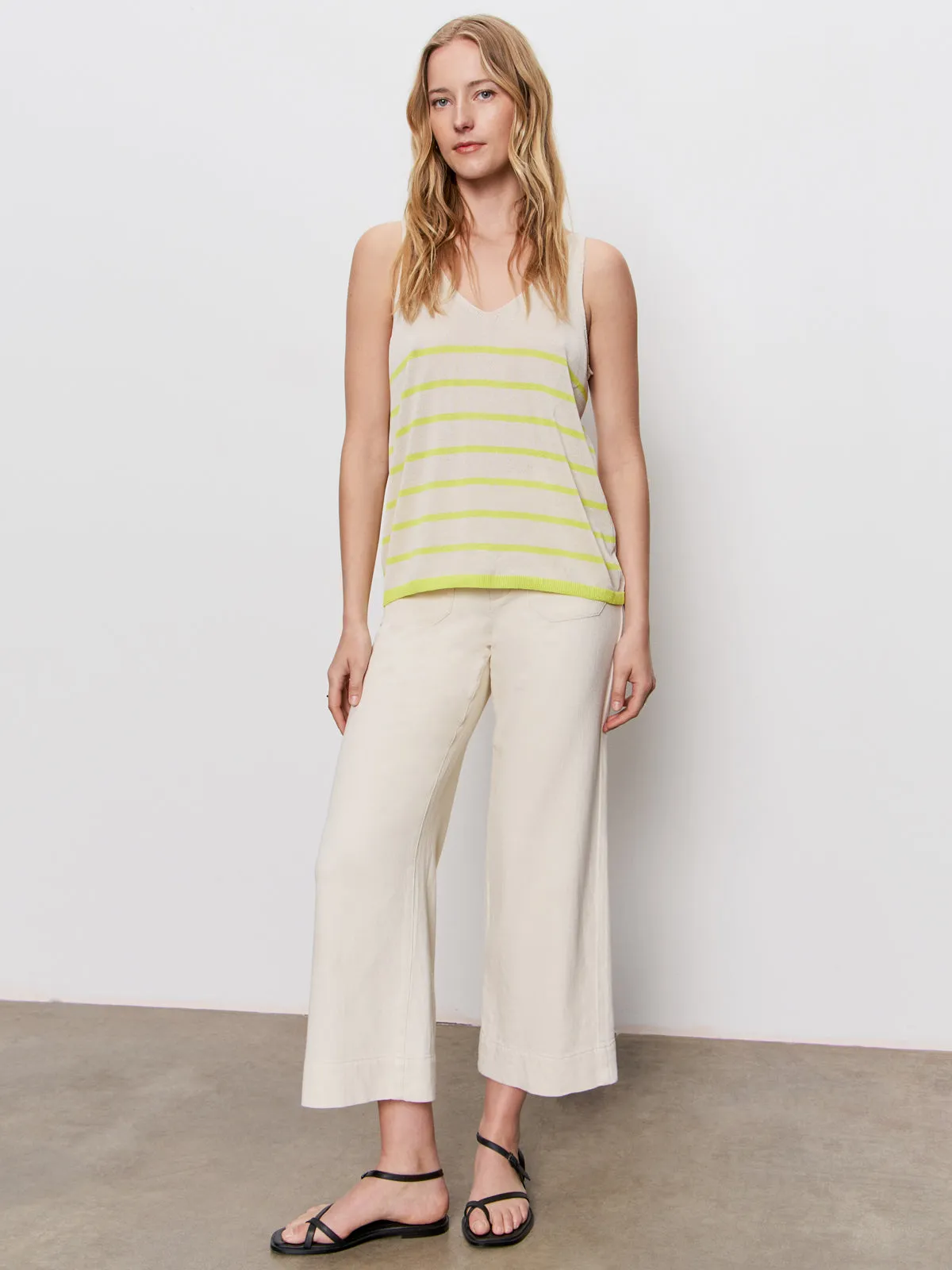 V-Neck Knitwear Tank Muslin Desert Lime Stripe Outdoor Essentials Weekend Ready