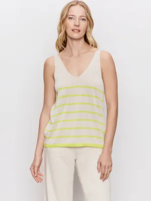 Cool and Relaxed V-Neck Knitwear Tank Muslin Desert Lime Stripe