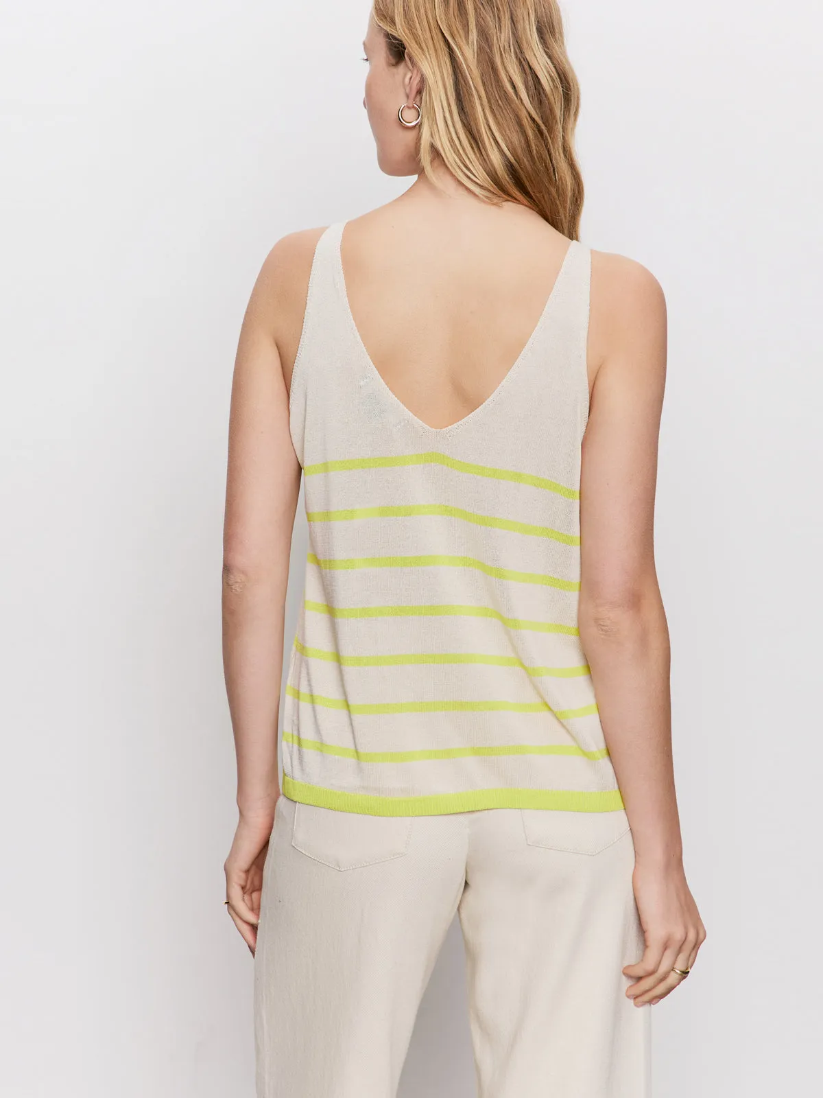 V-Neck Knitwear Tank Muslin Desert Lime Stripe Stretch performance comfortable top