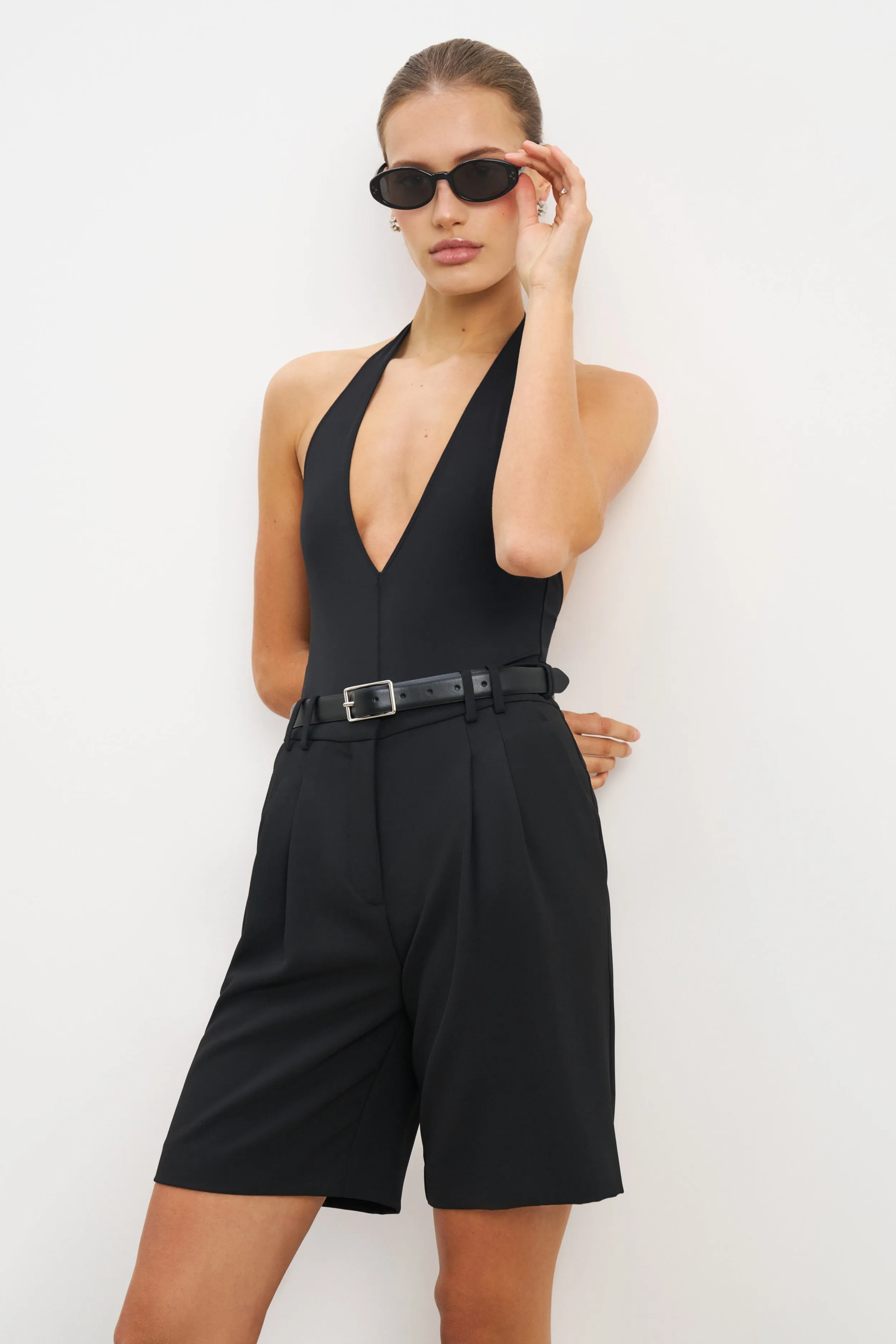 V Neck Plunge Bodysuit - Black BreathableMeshInsert