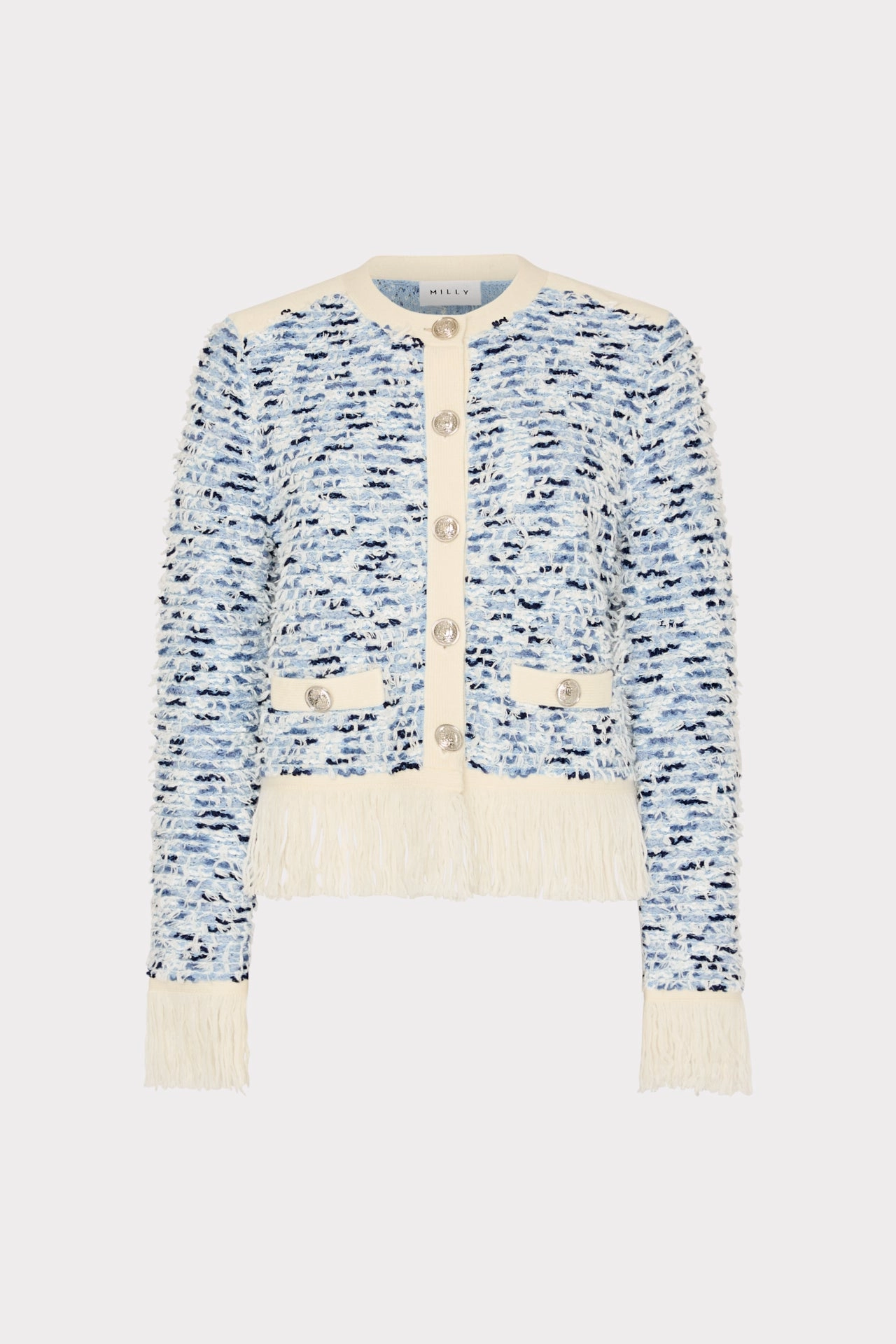 Textured Fringe Trim Cardigan Wardrobe Classic