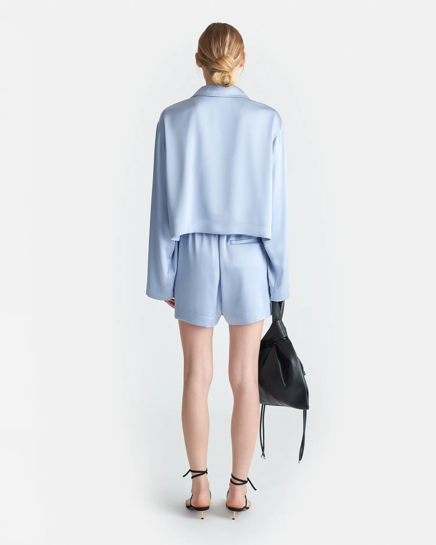 Vally - Cropped Slip Satin Shirt - Ice Blue Light Stretch Tight Fit
