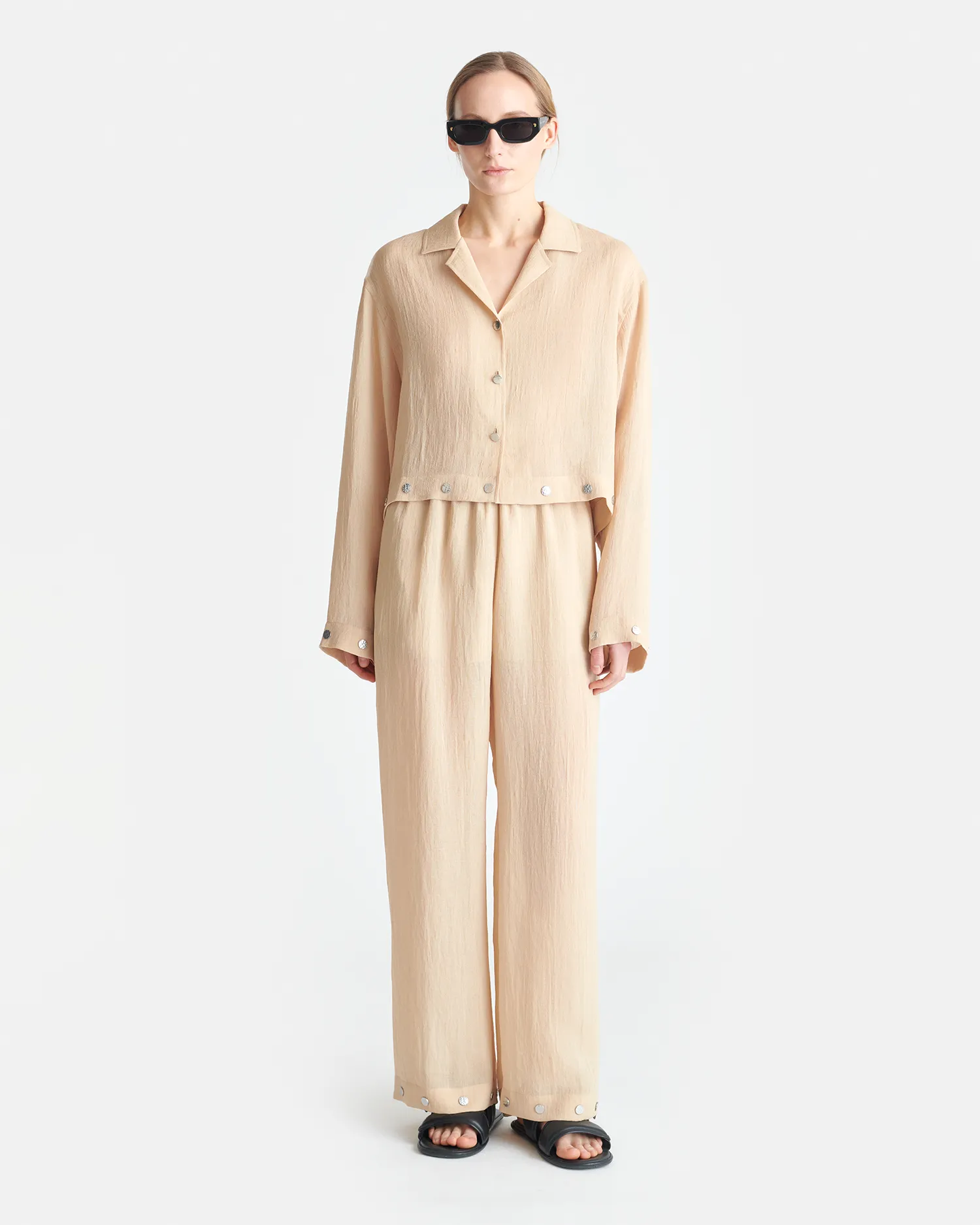 Personalized Vally - Studded Cropped Gauze Shirt - Wax