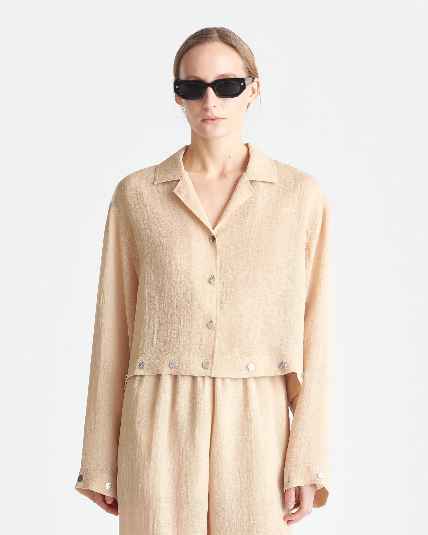 Vally - Studded Cropped Gauze Shirt - Wax Multi Directional Flex