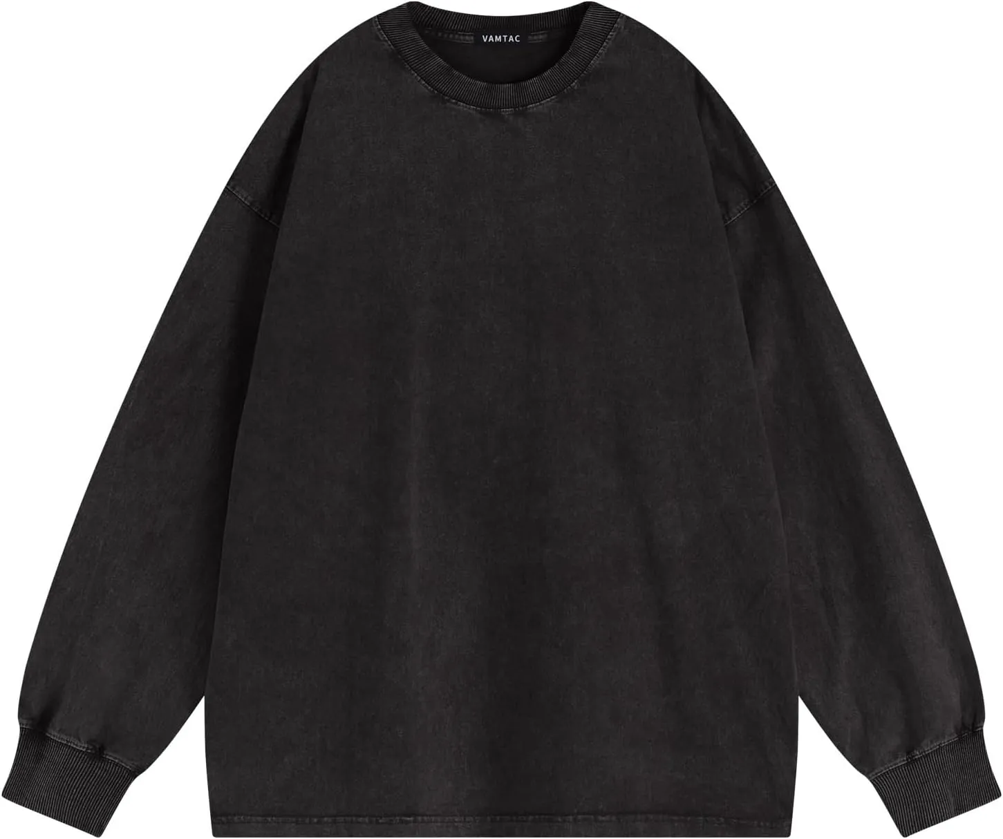 Vamtac Long Sleeve Shirts For Men Oversized Crewneck Sweatshirt Casual Acid Wash Tshirt Cotton T-Shirts Unisex Pullover Top