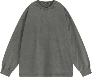 Vamtac Long Sleeve Shirts For Men Oversized Crewneck Sweatshirt Casual Acid Wash Tshirt Cotton T-Shirts Unisex Pullover Top