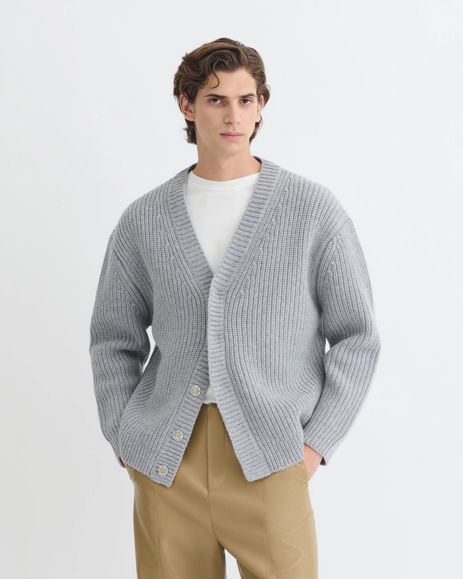 Thermochromic Fiber Applications Varten - Merino and Cashmere-Blend Cardigan - Light Grey